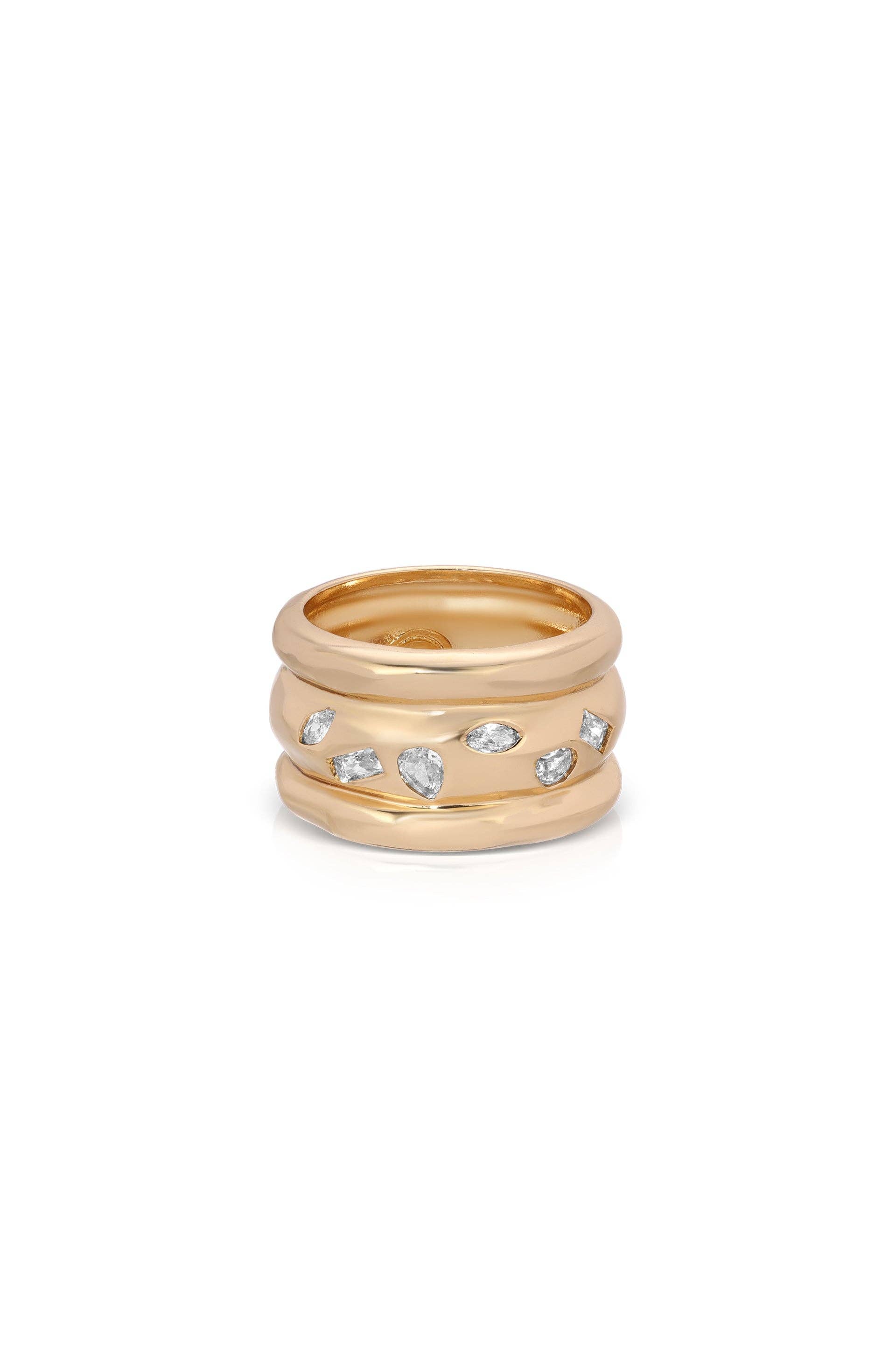 Bezel Crystal Thick Ring: Clear Crystal with 18k Gold Plating / 8