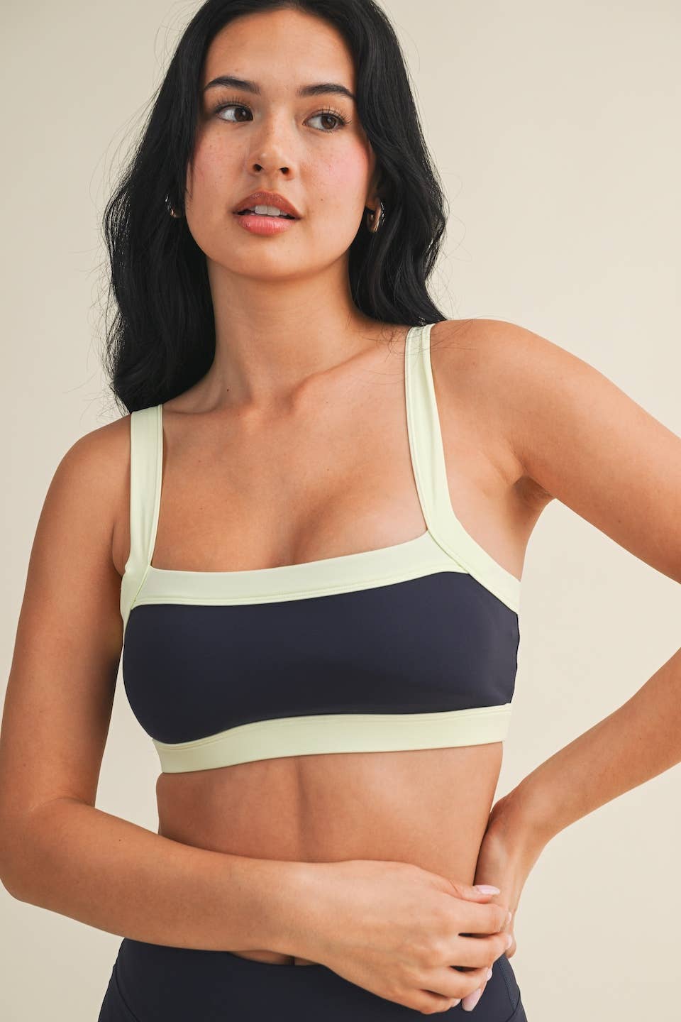 Contrast Block Sports Bra: Navy