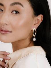 Open Circle Freshwater Pearl Earrings: White Pearl with 18k Gold Plating