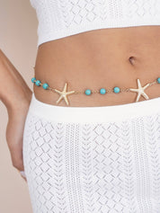 Starfish and Turquoise Bead Waist Chain: Gold Tone / One Size