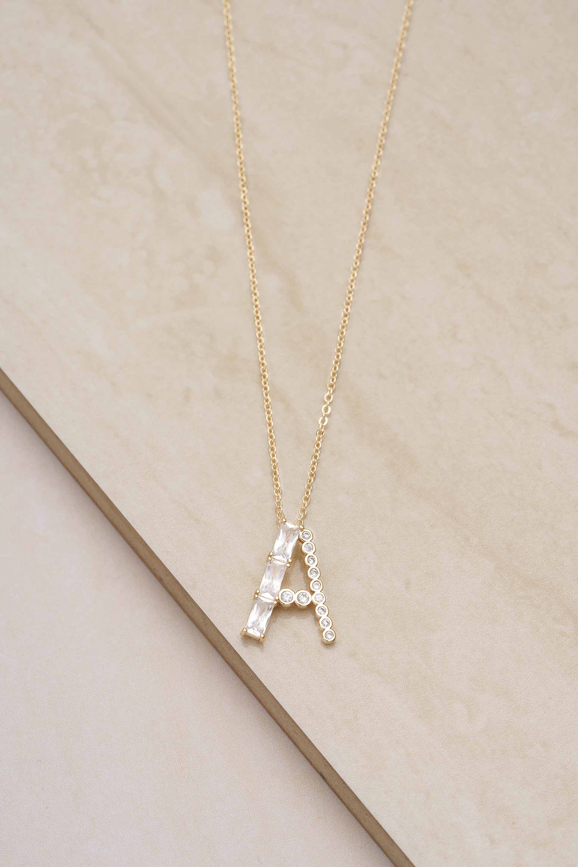 Mixed Crystal Initial 18k Gold Plated Necklace