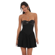 Sequin Strapless Fit and Flare Dress in Black