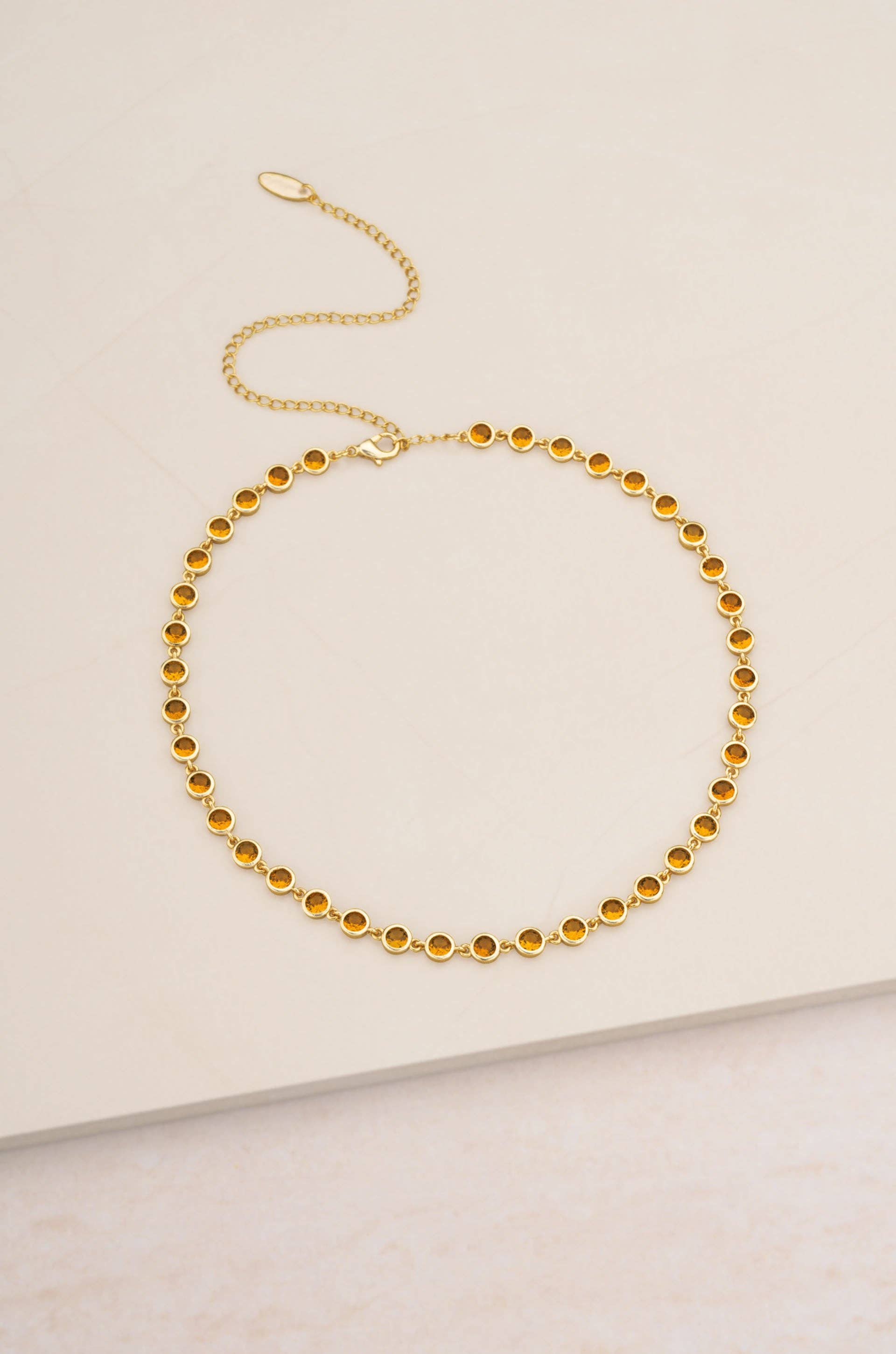 Crystal Disc and 18k Gold Plated Link Necklace: Clear Crystals / One Size