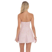 Shimmer Jacquard Strapless Flare Dress in Dusty Pink
