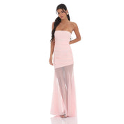 Mesh Fishtail Maxi Dress in Pink
