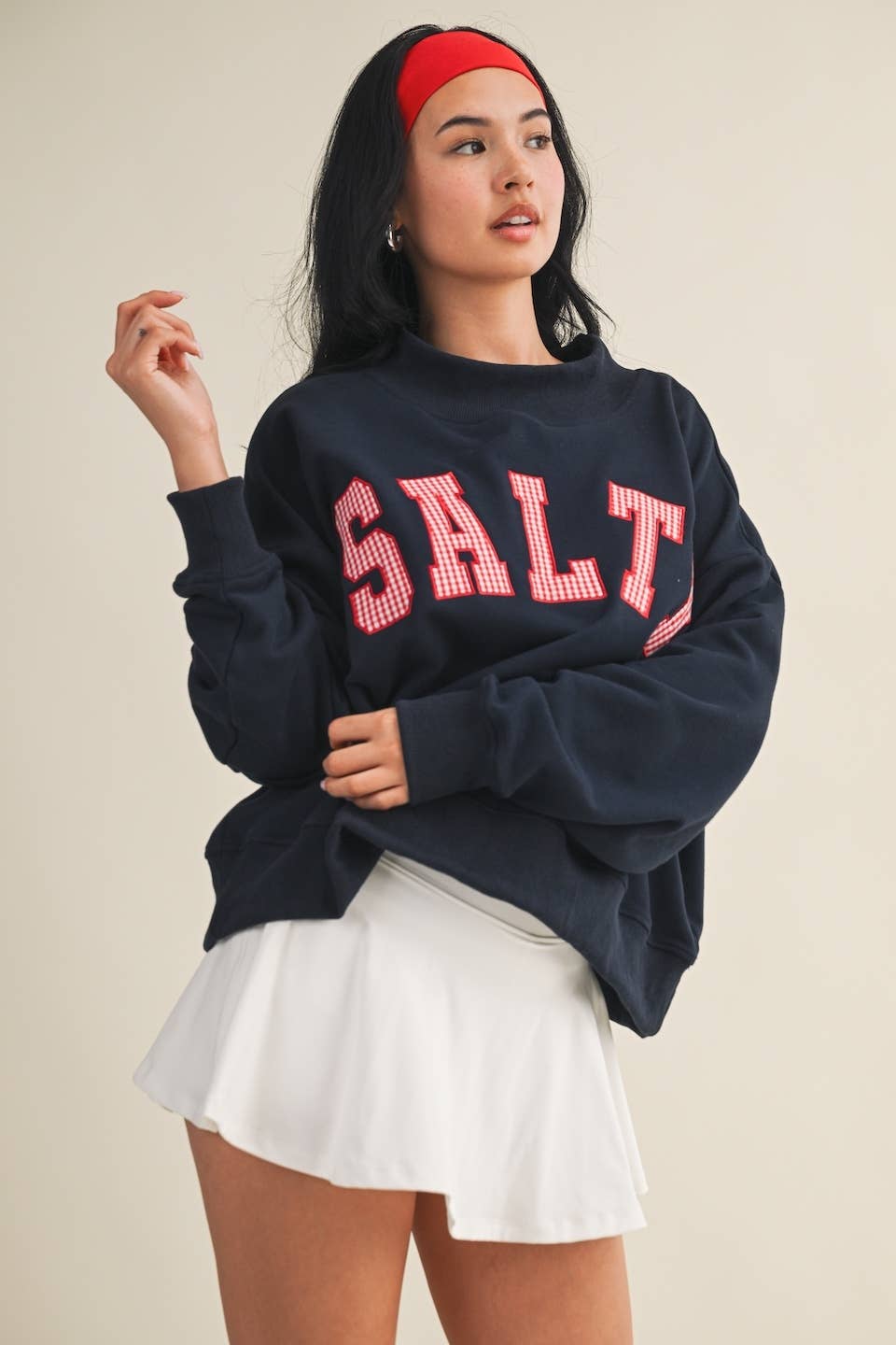 Salty Oversized Mock Neck Sweatshirt: Navy