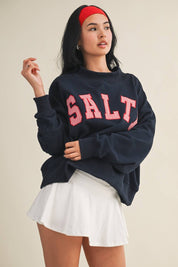 Salty Oversized Mock Neck Sweatshirt: Navy