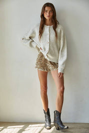 Pearl Detail Cardigan in Oatmeal