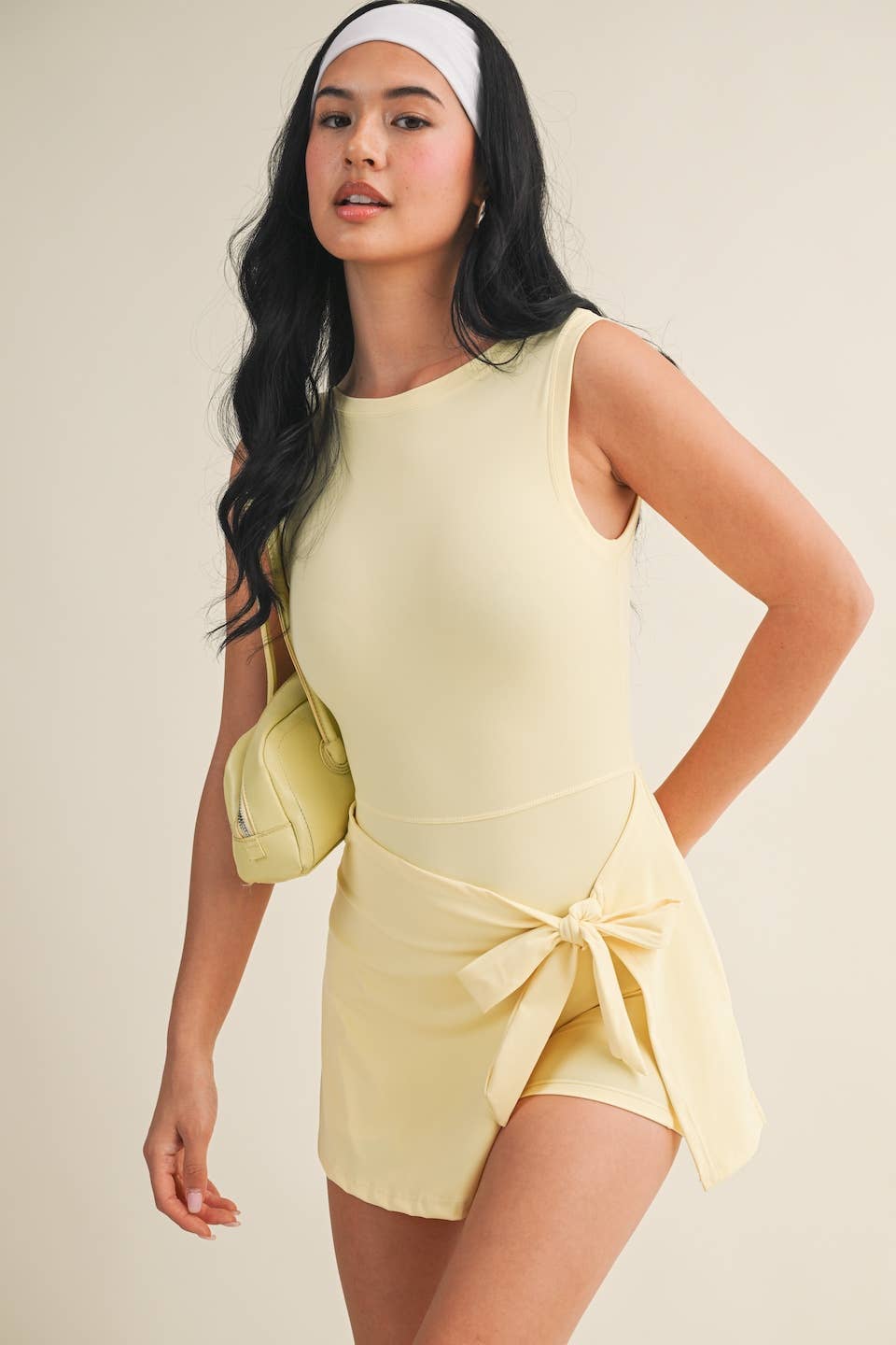 Sleeveless Wrap Tie Front Dress: Lemon
