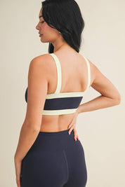 Contrast Block Sports Bra: Navy