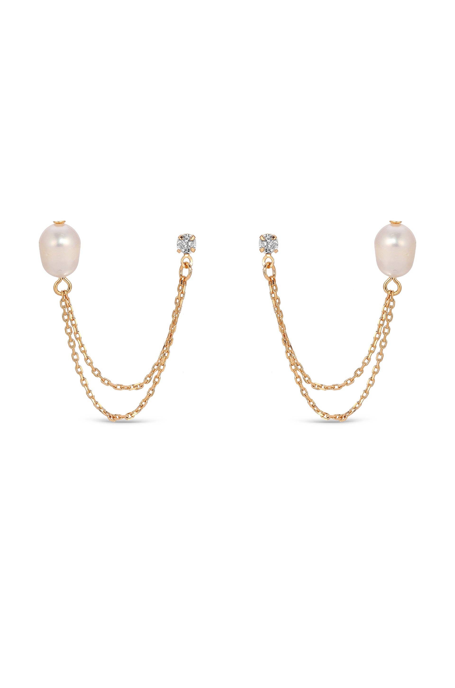 Double Piercing Freshwater Pearl Earring