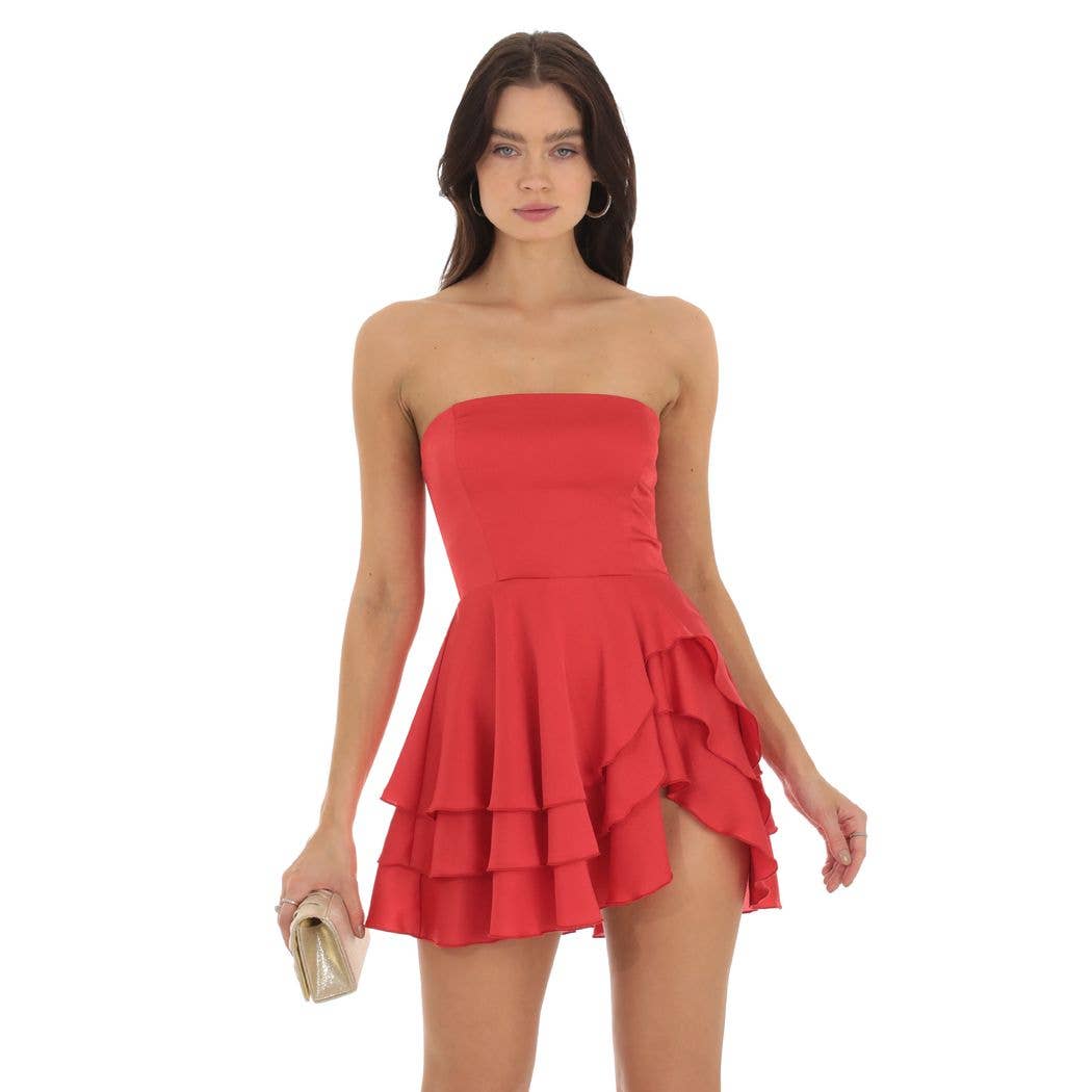 Strapless Asymmetrical Dress in Red Giana Rose Couture Strapless Asymmetrical Dress in Red Giana Rose Couture
