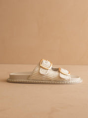 The Daytona | Ivory Two-Tone Raffia Gold Buckle Sandal