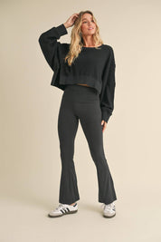 Waffle Knit Oversized Long Sleeve Top: Dark Chocolate