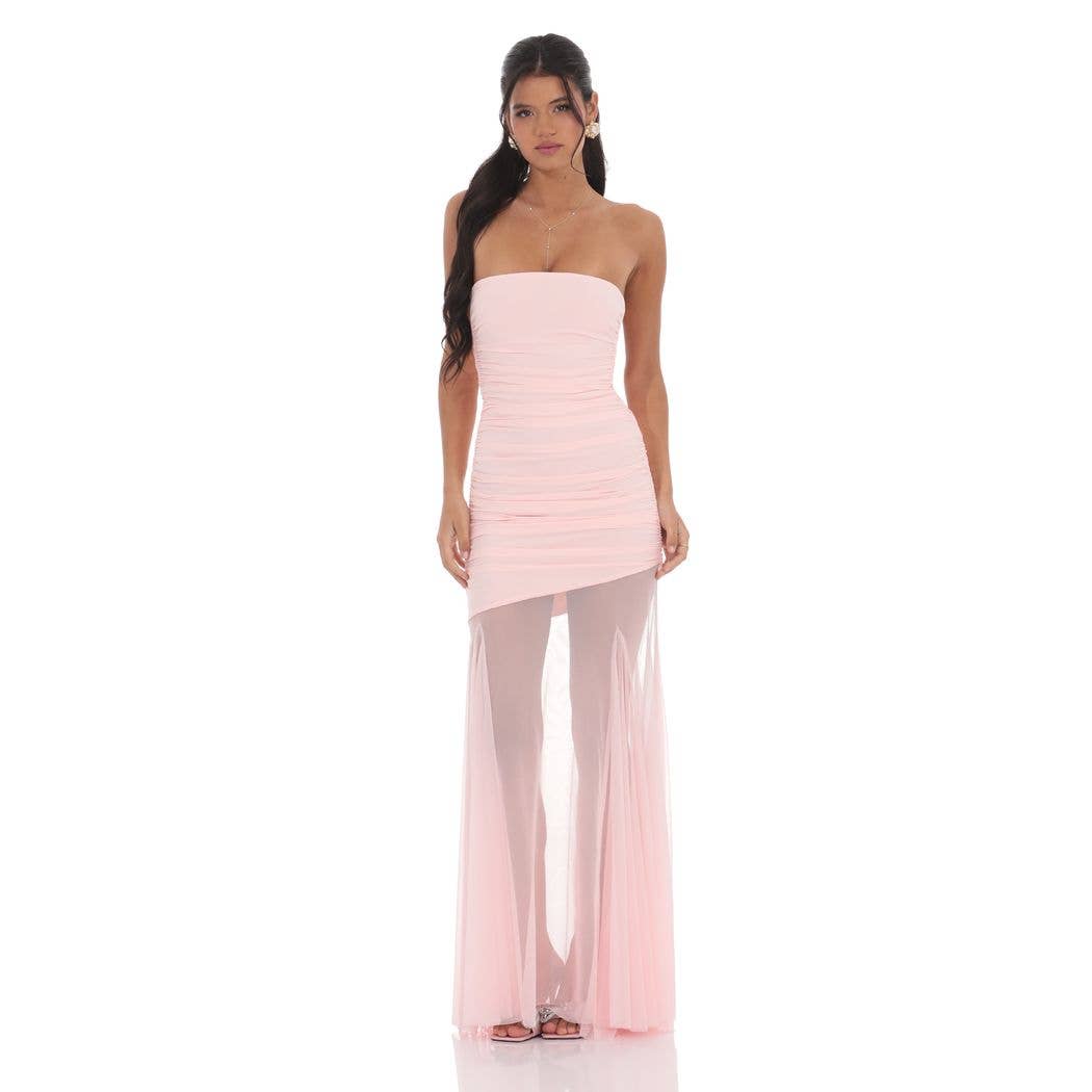 Mesh Fishtail Maxi Dress in Pink