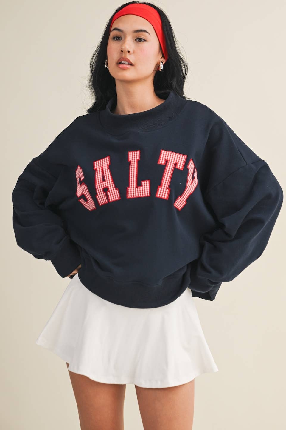 Salty Oversized Mock Neck Sweatshirt: Navy