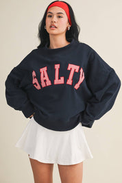 Salty Oversized Mock Neck Sweatshirt: Navy