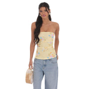 Floral Strapless Double Slit Top in Yellow