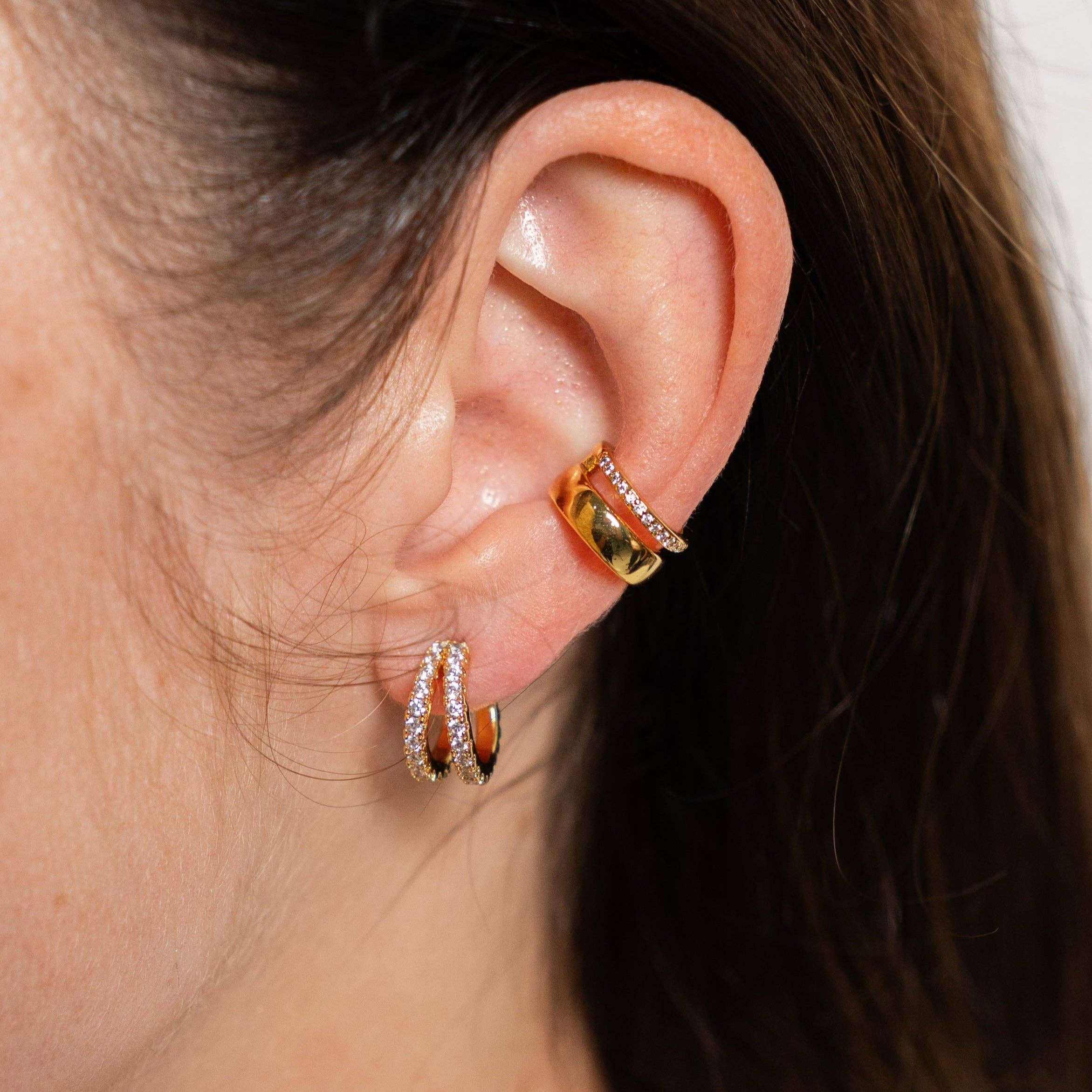 18k Gold Pave Shine Double Hoops