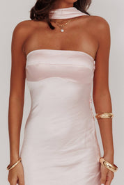 SCARF NECK SATIN MAXI DRESS in Baby Blue