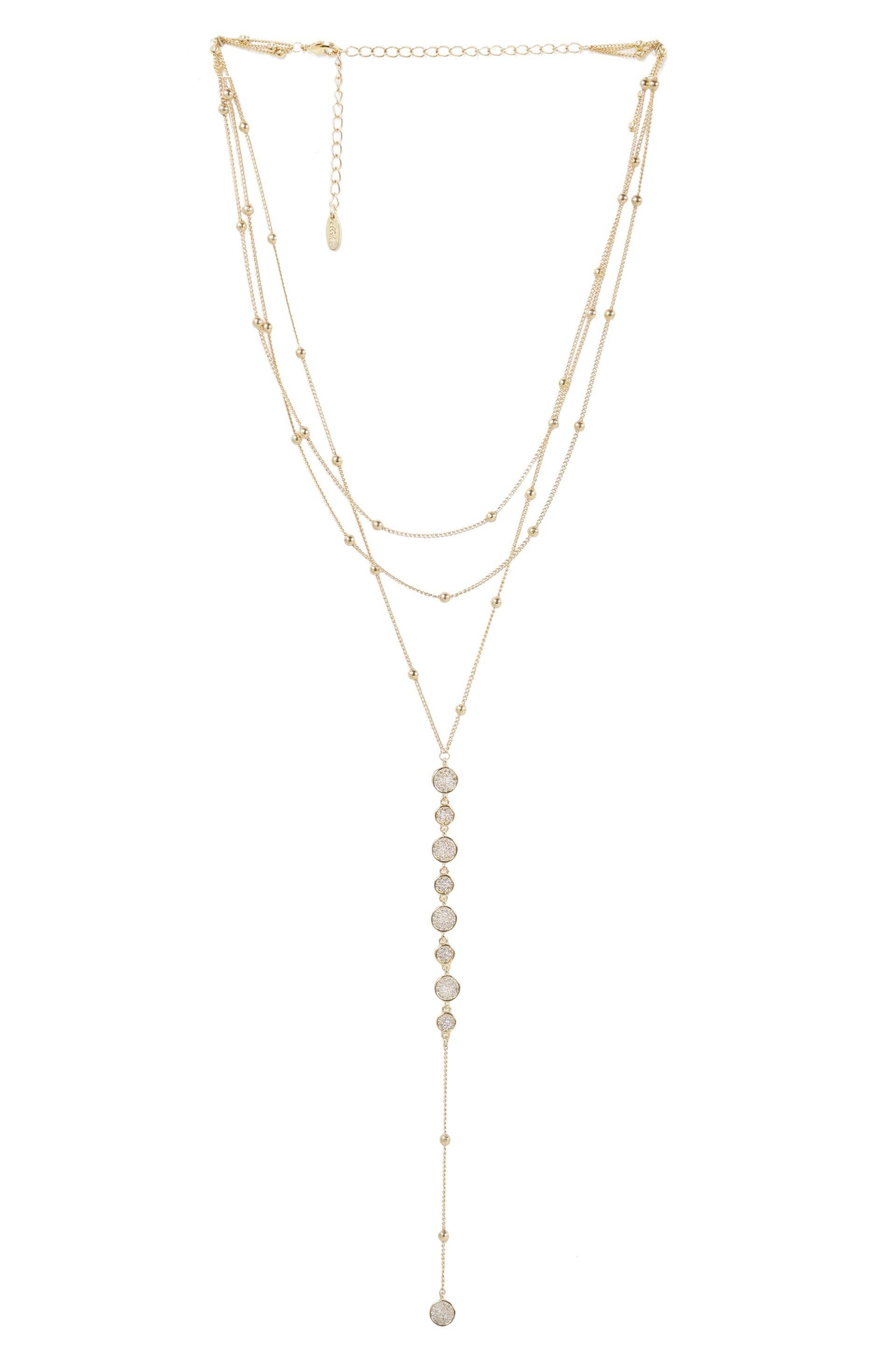 Bali Dreams Crystal Lariat Necklace: Clear Crystals with 18k Gold Plating