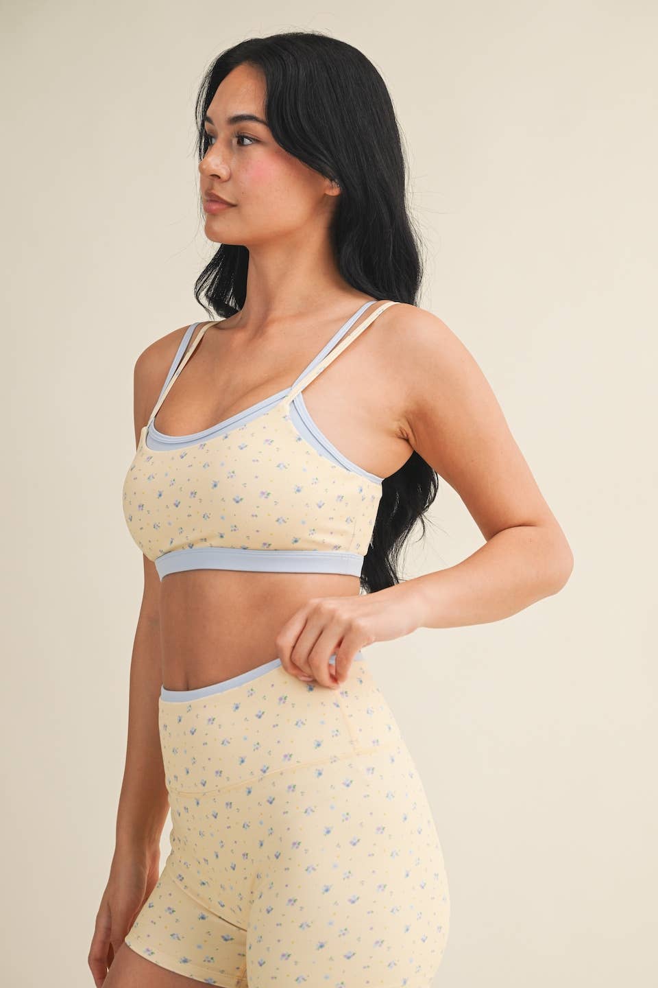 Ditsy Print Double Layered Sports Bra: Lemon Ditsy