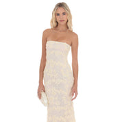 Rosette Strapless Maxi Dress in Cream