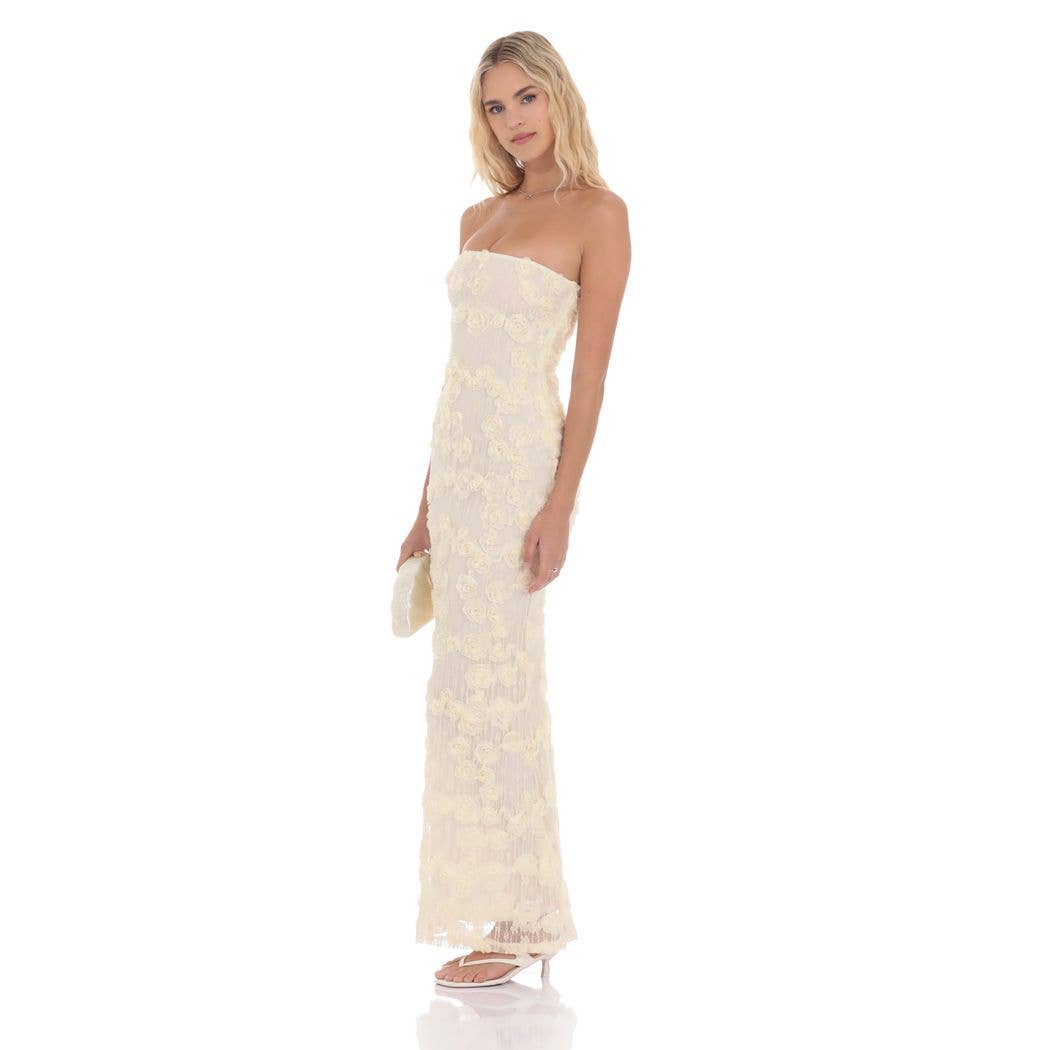 Rosette Strapless Maxi Dress in Cream