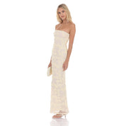 Rosette Strapless Maxi Dress in Cream