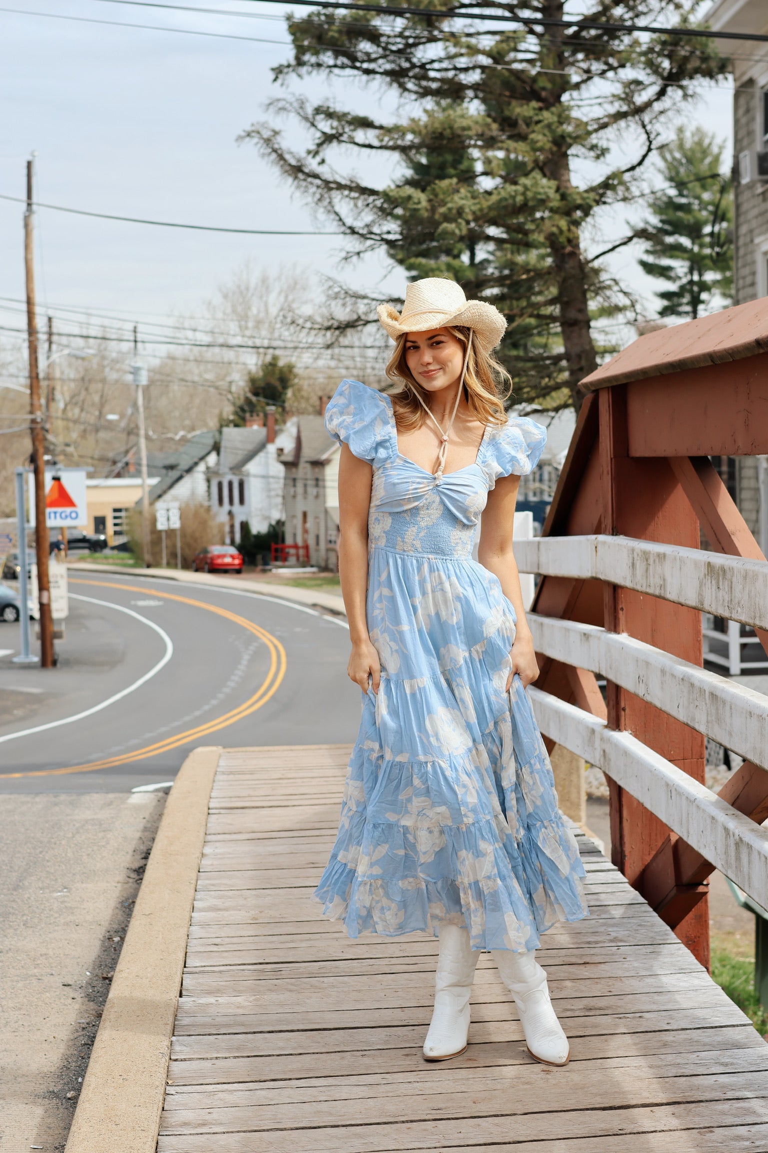 Sundrenched Short-Sleeve Maxi Dress / SKY COMBO FP