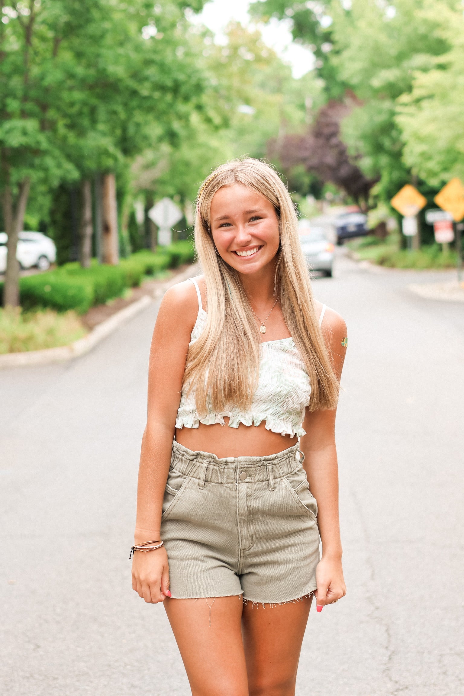 Neutral Palm Leaf Print Crop