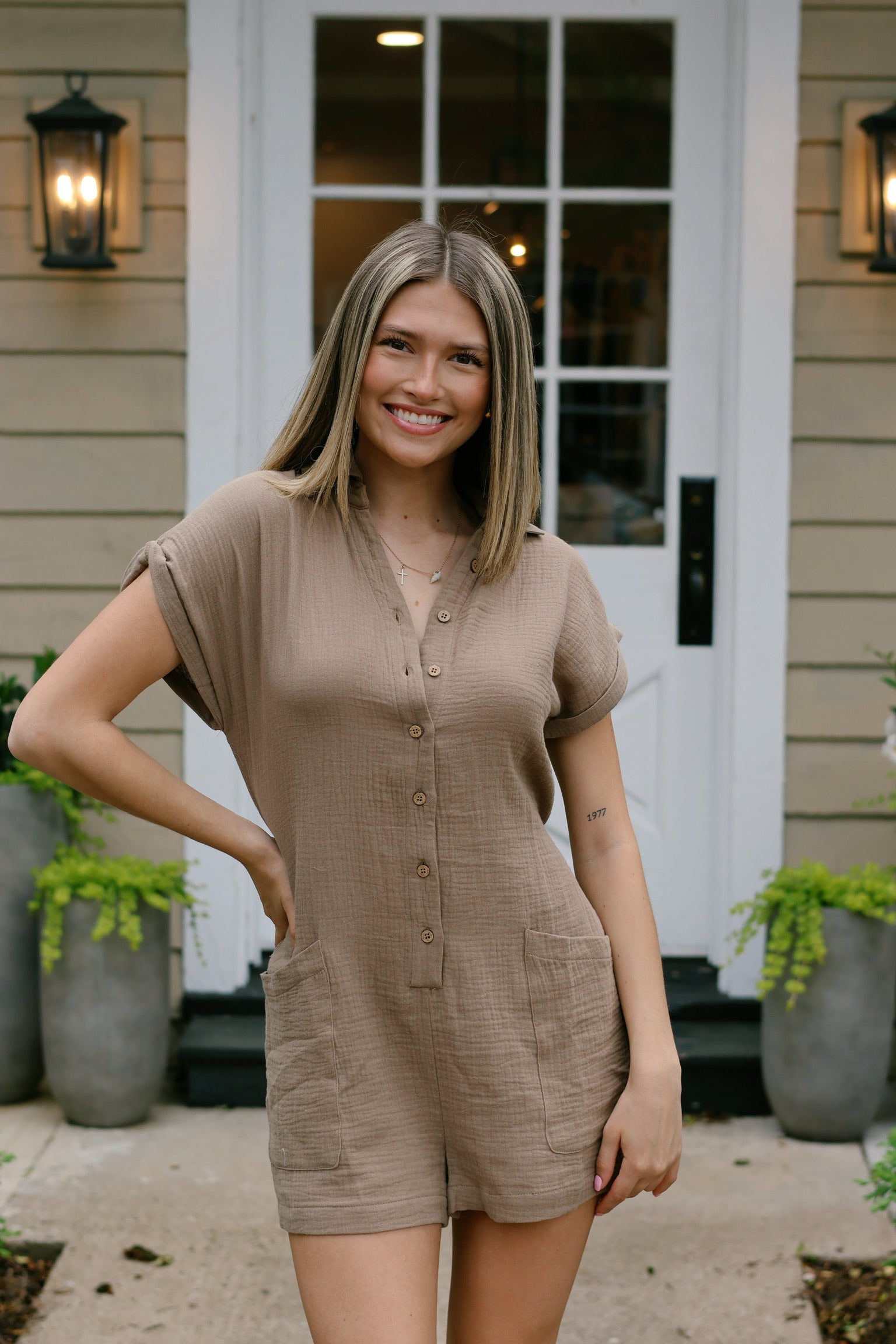 On the Gauze Romper Taupe