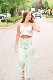 Neutral Palm Leaf Print Crop