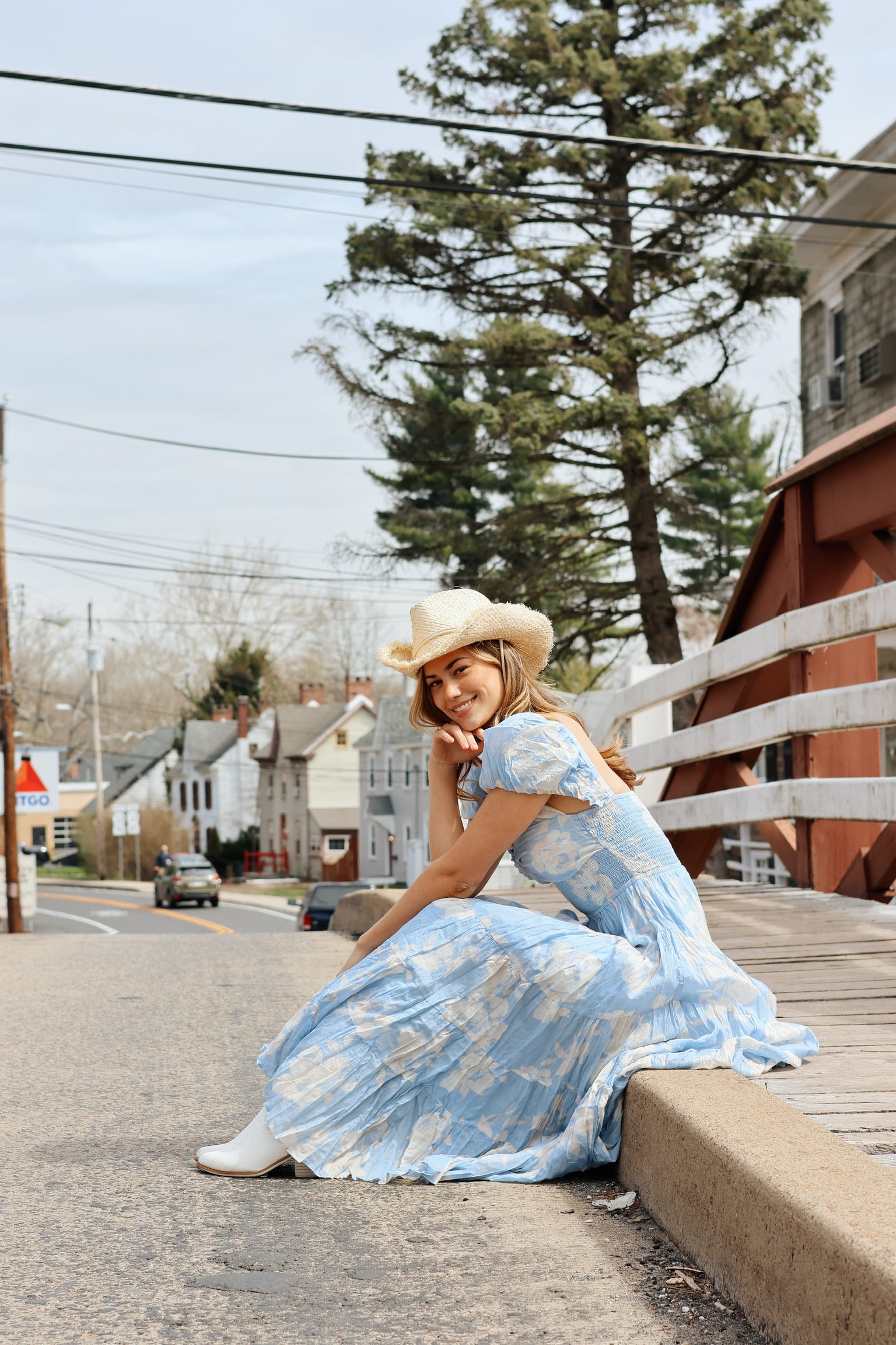 Sundrenched Short-Sleeve Maxi Dress / SKY COMBO FP