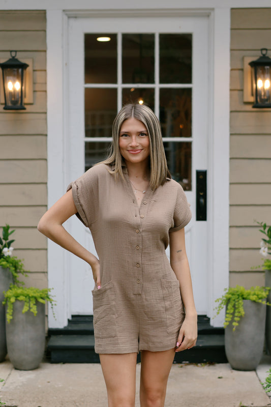 On the Gauze Romper Taupe