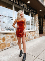 Zoe Velvet Mini Dress Rust