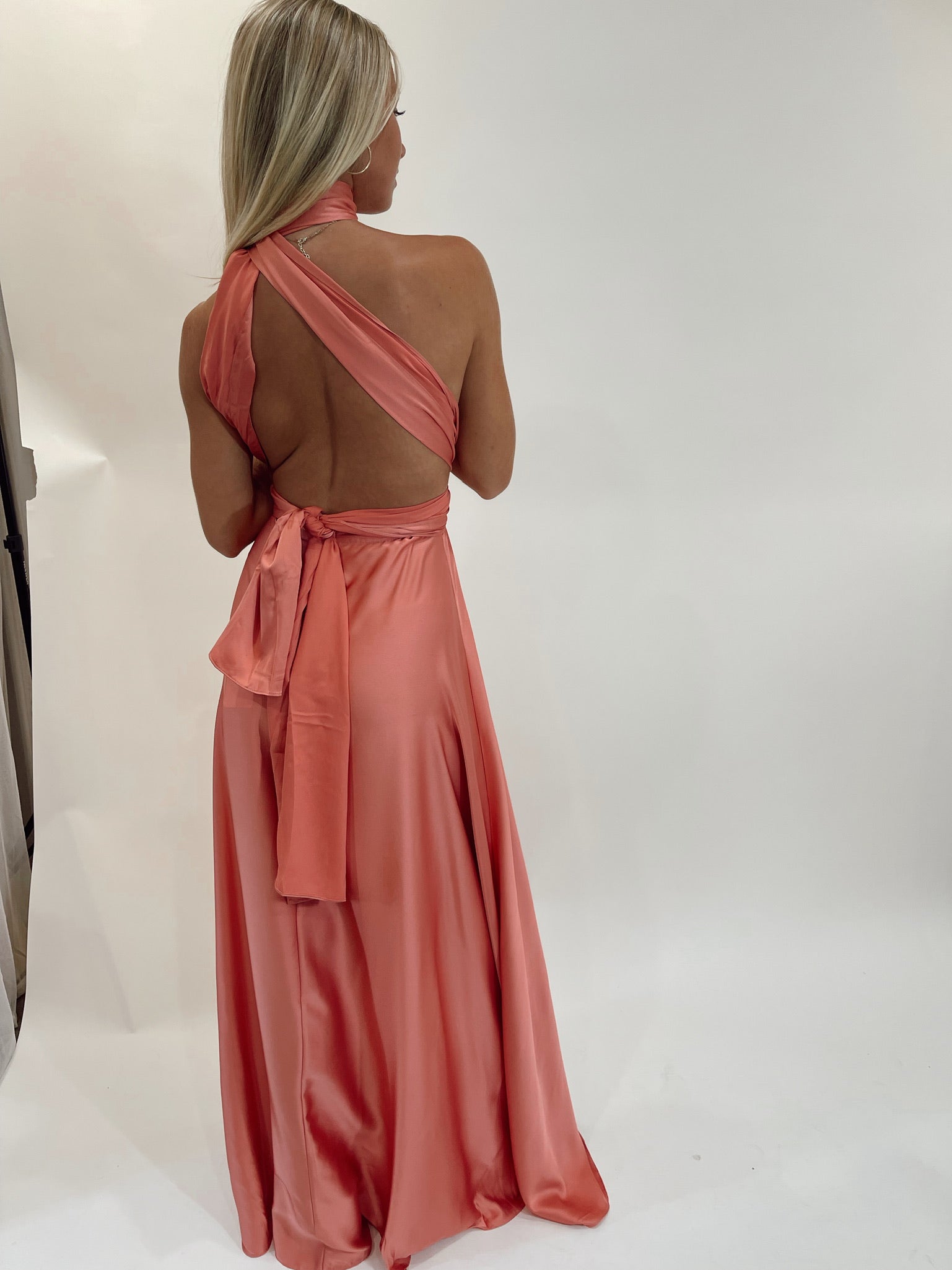 Rose Satin Wrap Dress