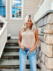 Beige Turtle Neck Knit Top