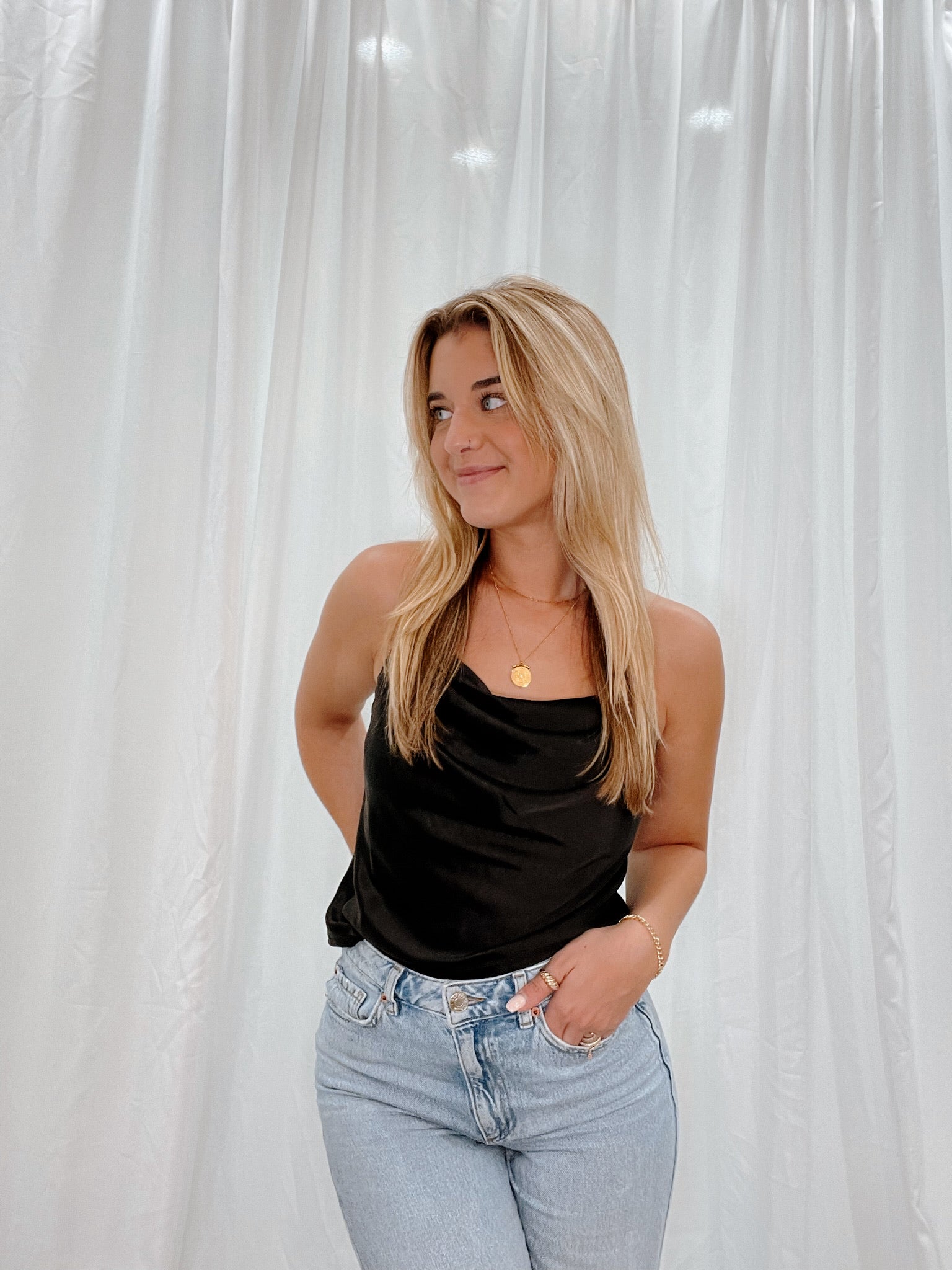 Kristen Cross Satin Top Black