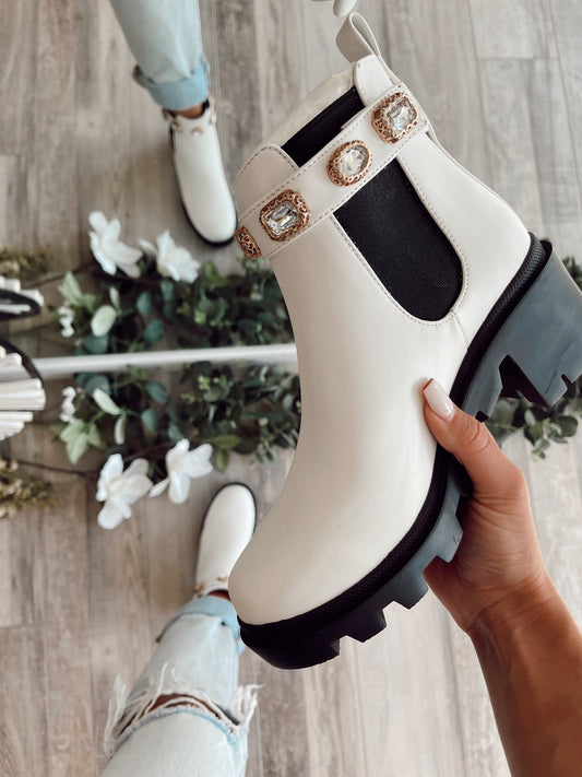 Studded Chelsea Boot Amulet White