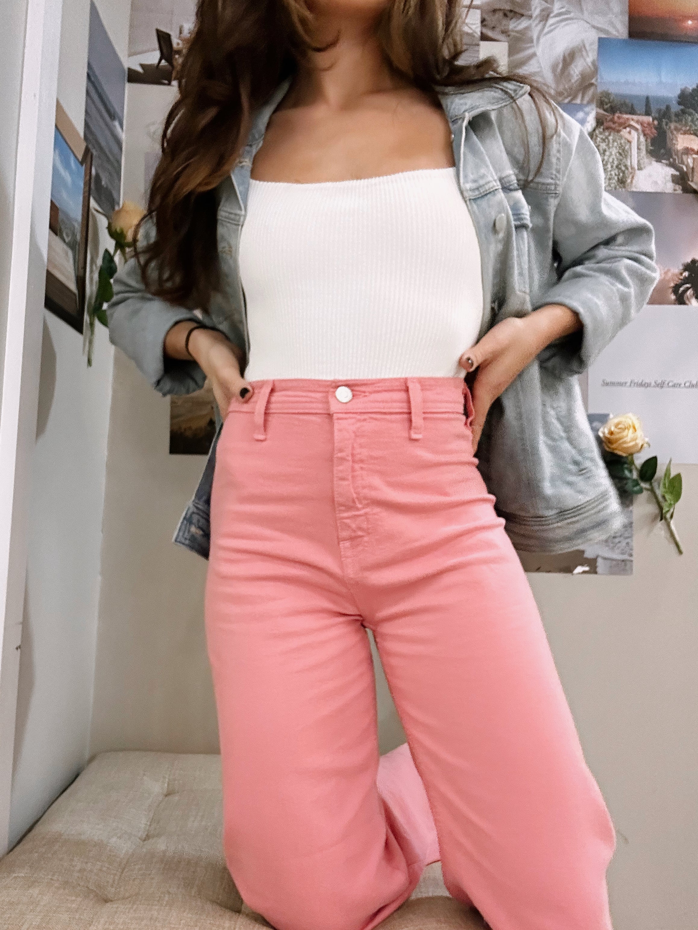 Penny High Rise Wide Leg Crop- Flamingo