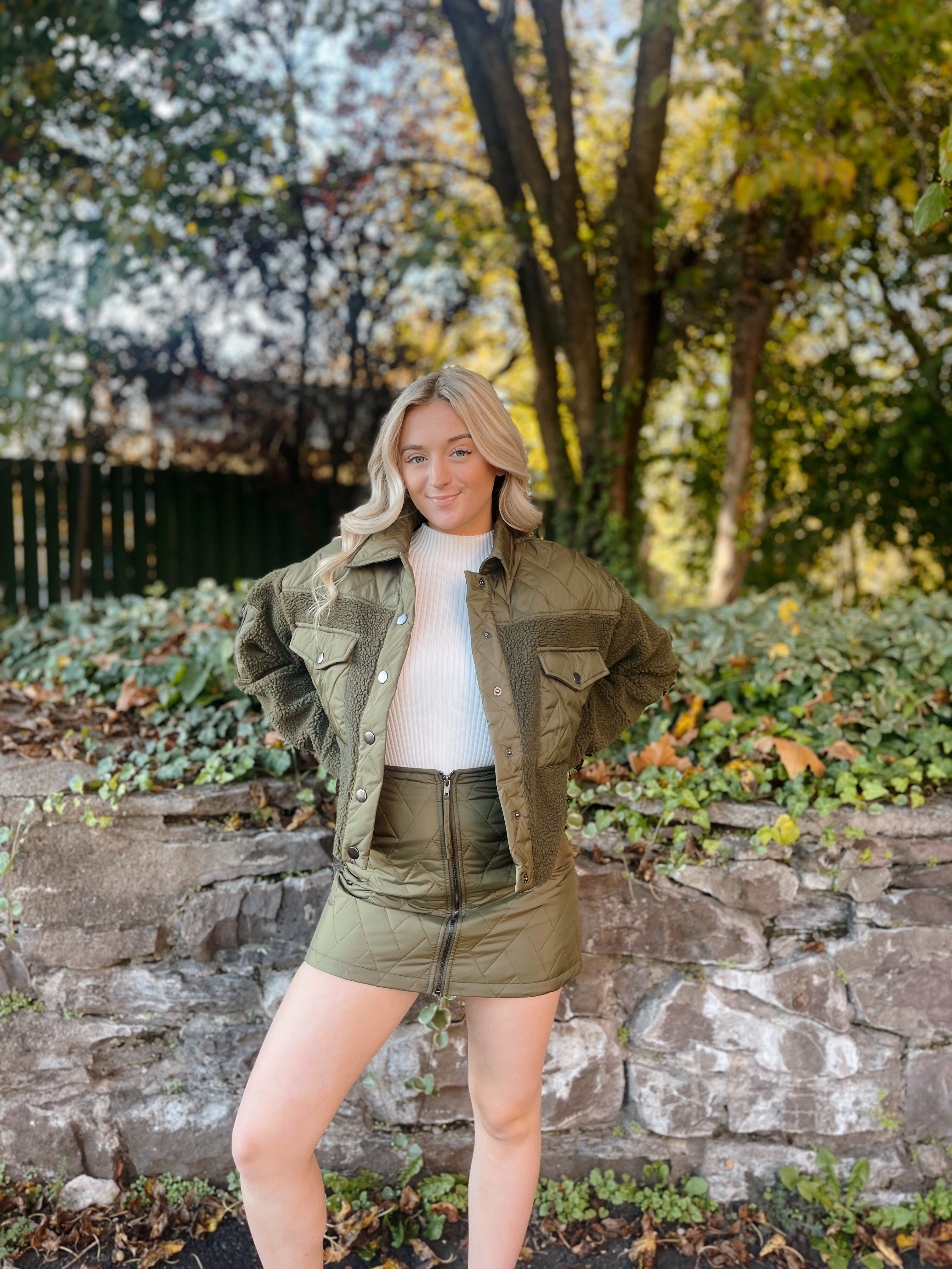 Quilt Playin Mini Skirt Olive