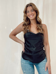 Flirty Satin Top Black
