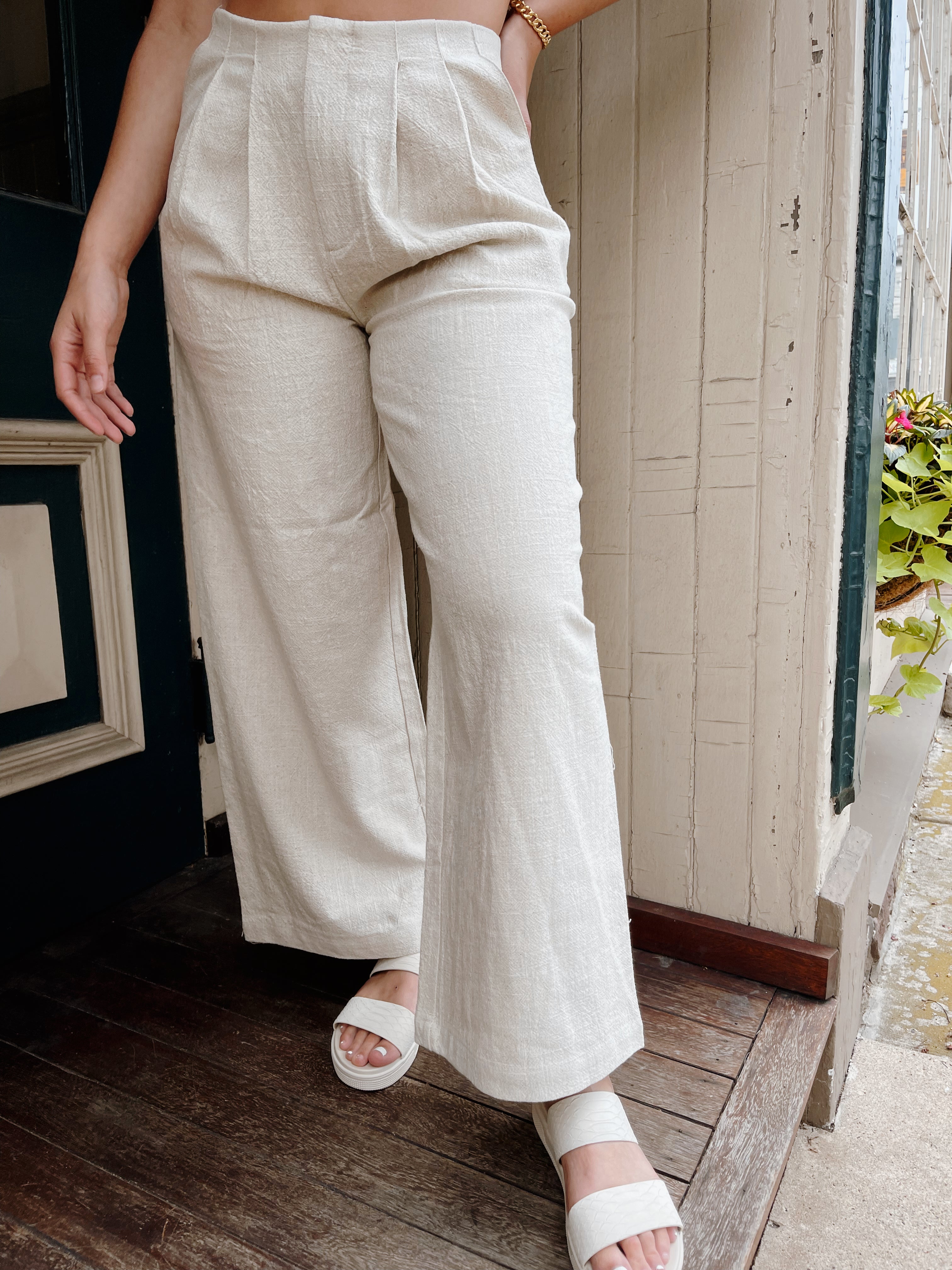 Pure Linen Belted Tapered Trousers