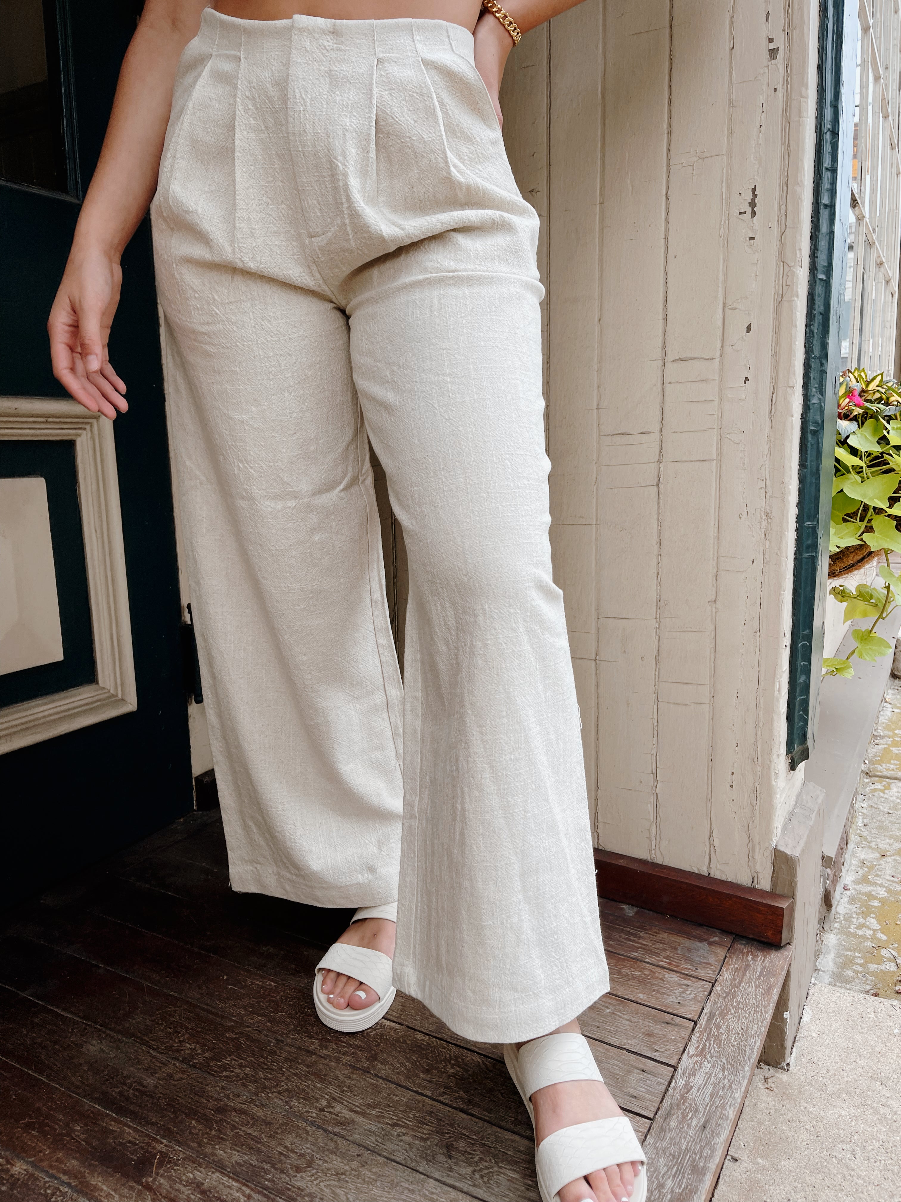 Wide Leg Linen Pants Khaki