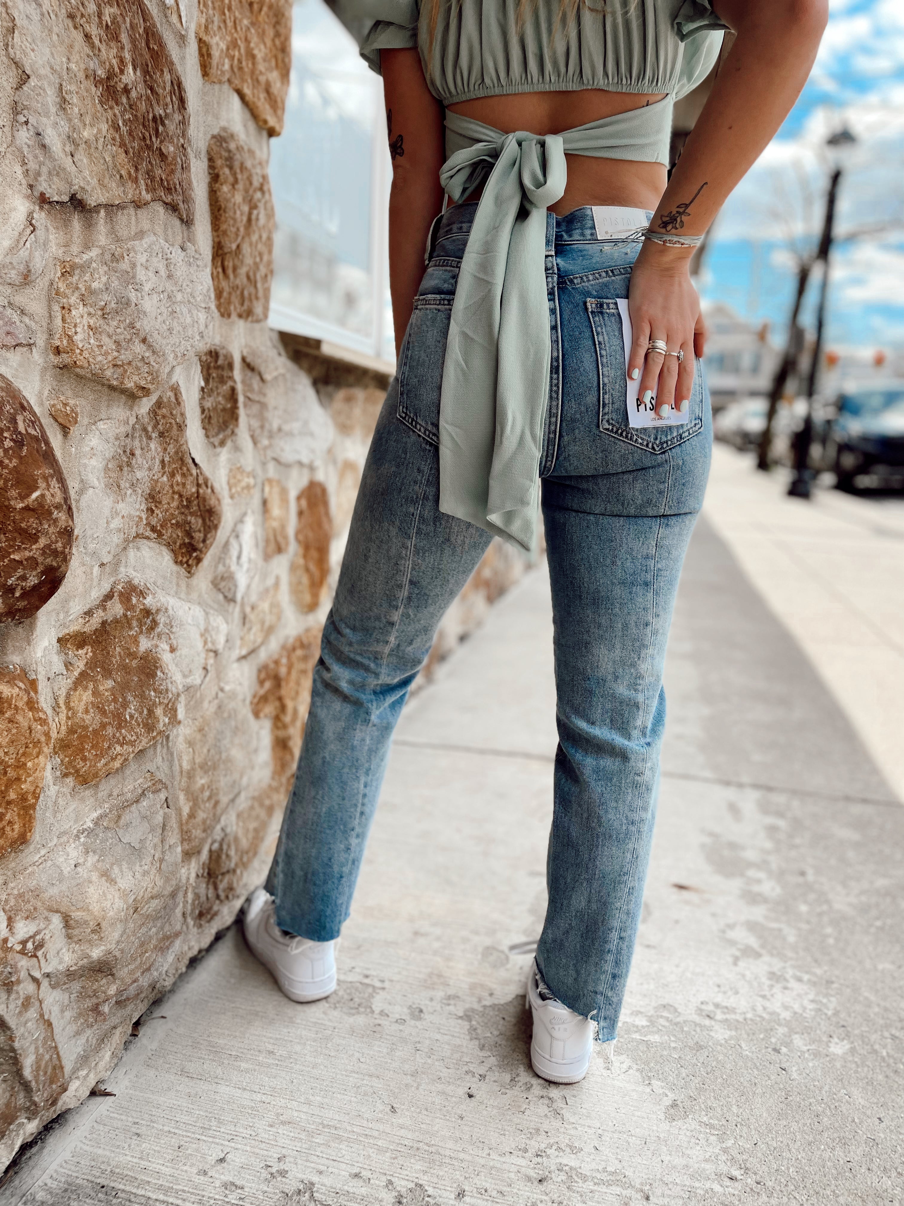 Bubble Crepe Crop Sage