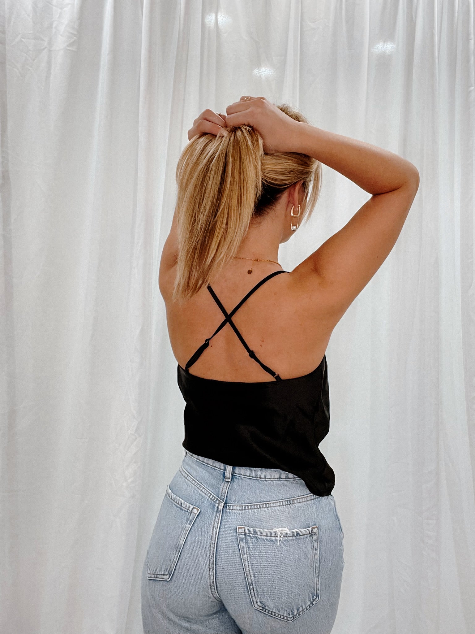 Kristen Cross Satin Top Black