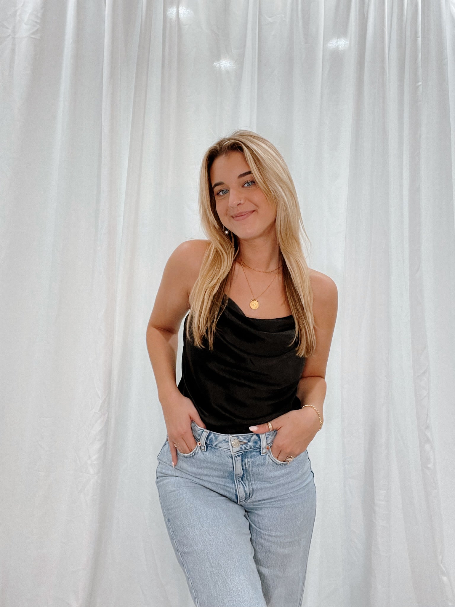 Kristen Cross Satin Top Black