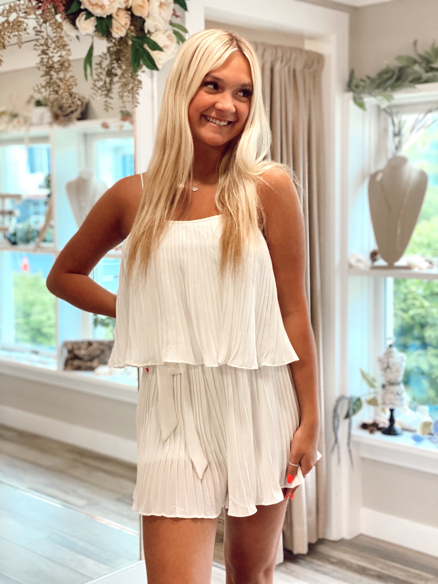 Pleated Playsuit White