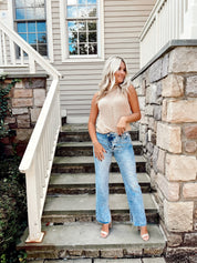 Beige Turtle Neck Knit Top